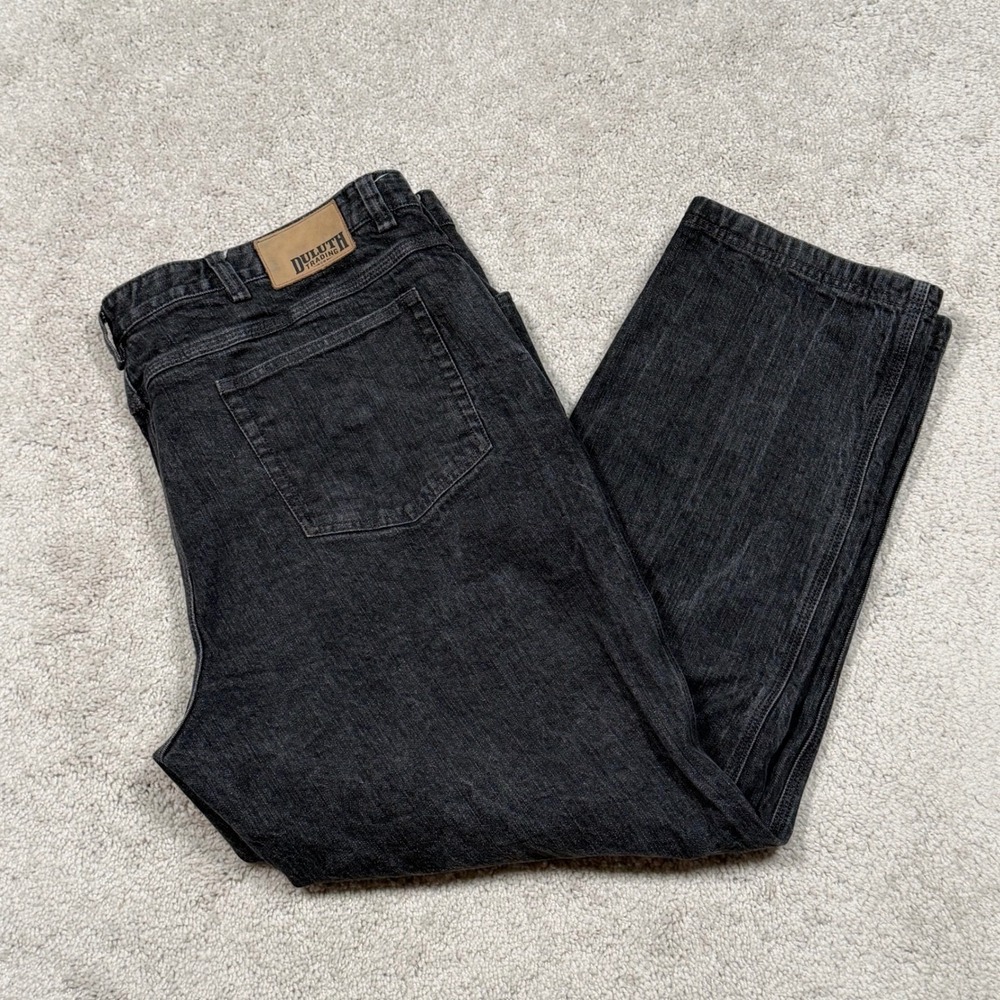 Duluth Trading Co Flex Ballroom Jeans Mens 48x32 Black Washed Denim Work Pants